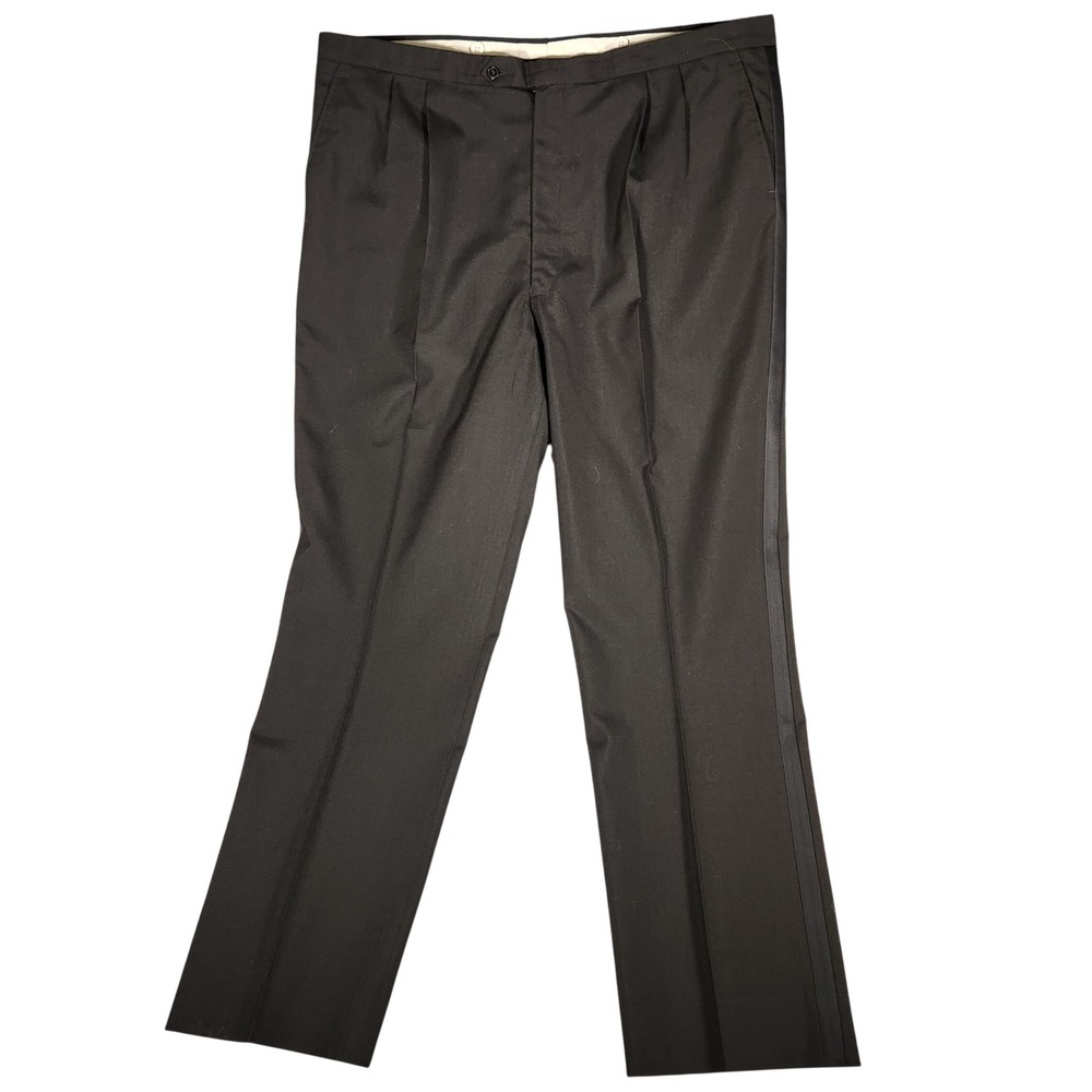 Vintage Barry Manufacturing Tuxedo Pants Mens 45x34 Black Pleated Satin Stripe